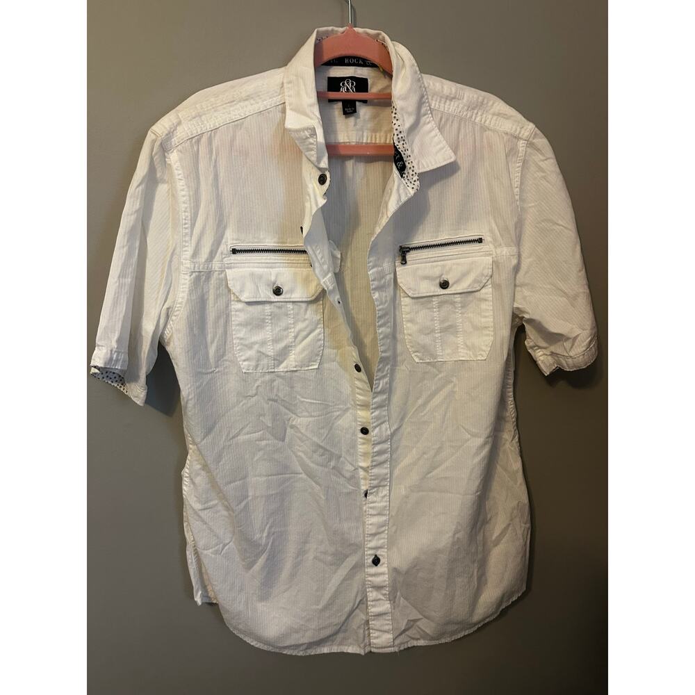 Rock & Republic White Utility Button Shirt Zip Pockets Men’s Large - Picture 2 of 3